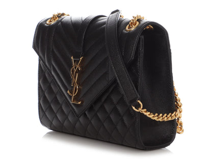 Saint Laurent Medium Black Triquilt Envelope Chain Bag