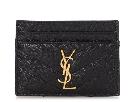Saint Laurent Black Matelassé Cassandre Card Holder