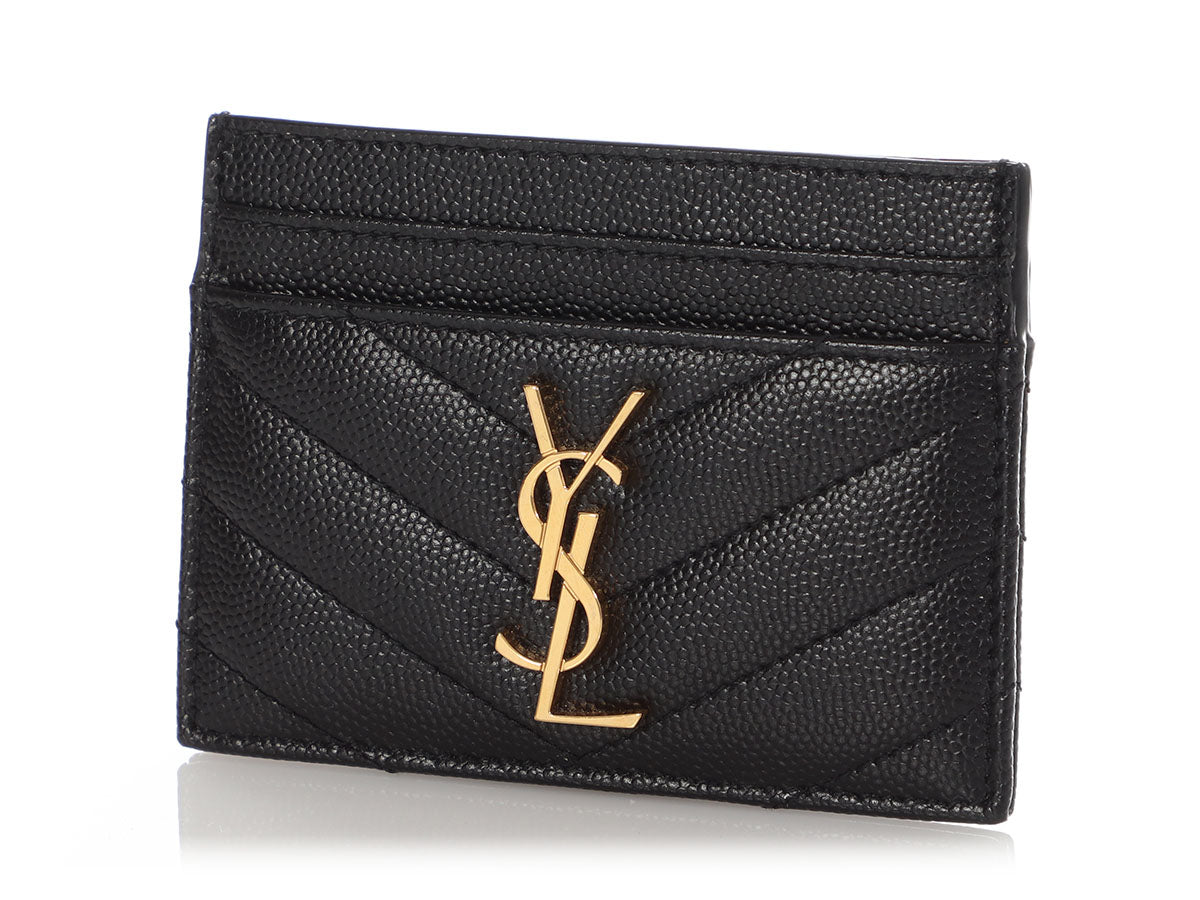 Saint Laurent Black Matelassé Cassandre Card Holder