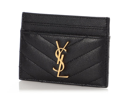 Saint Laurent Black Matelassé Cassandre Card Holder