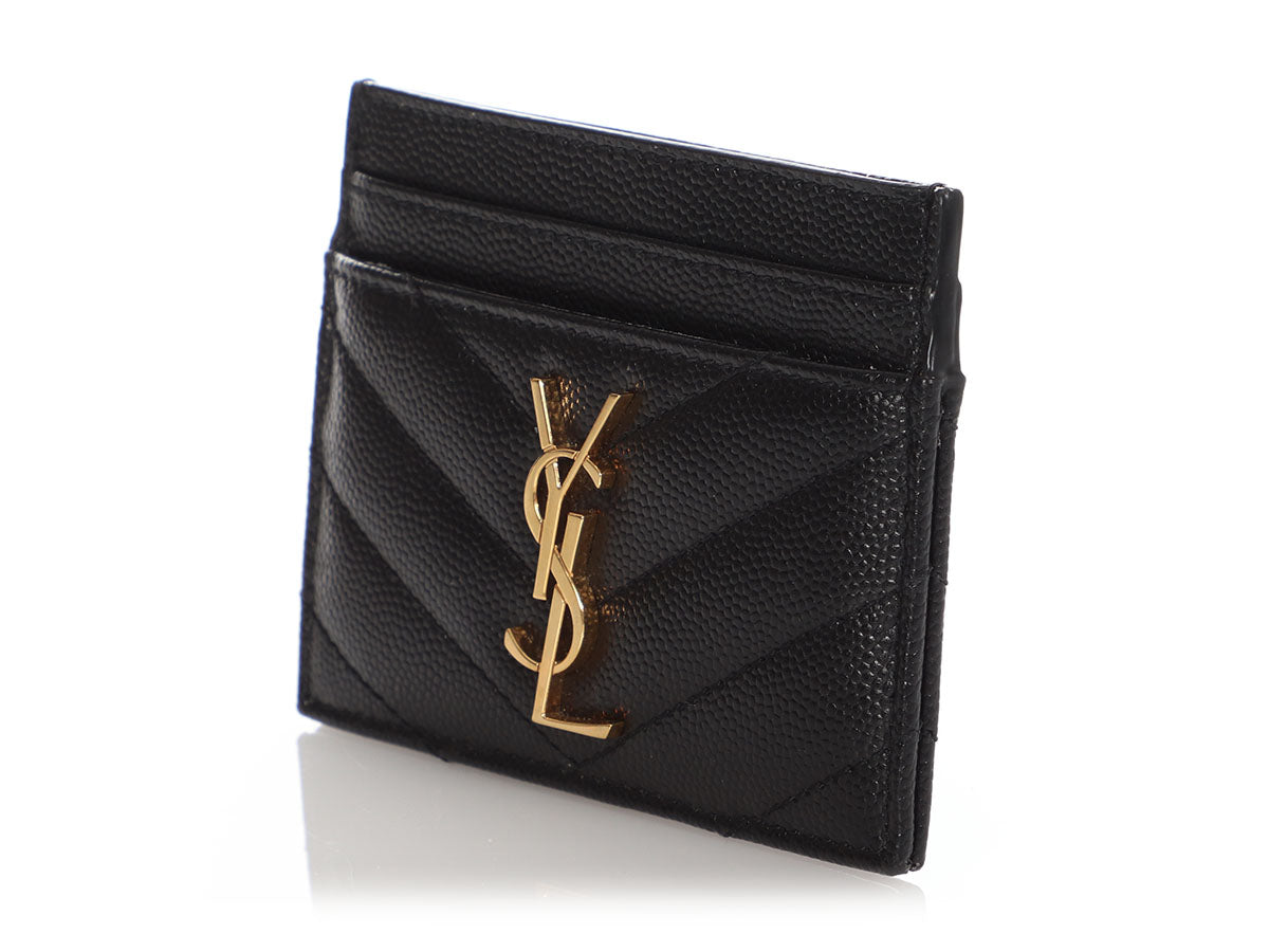 Saint Laurent Black Matelassé Cassandre Card Holder