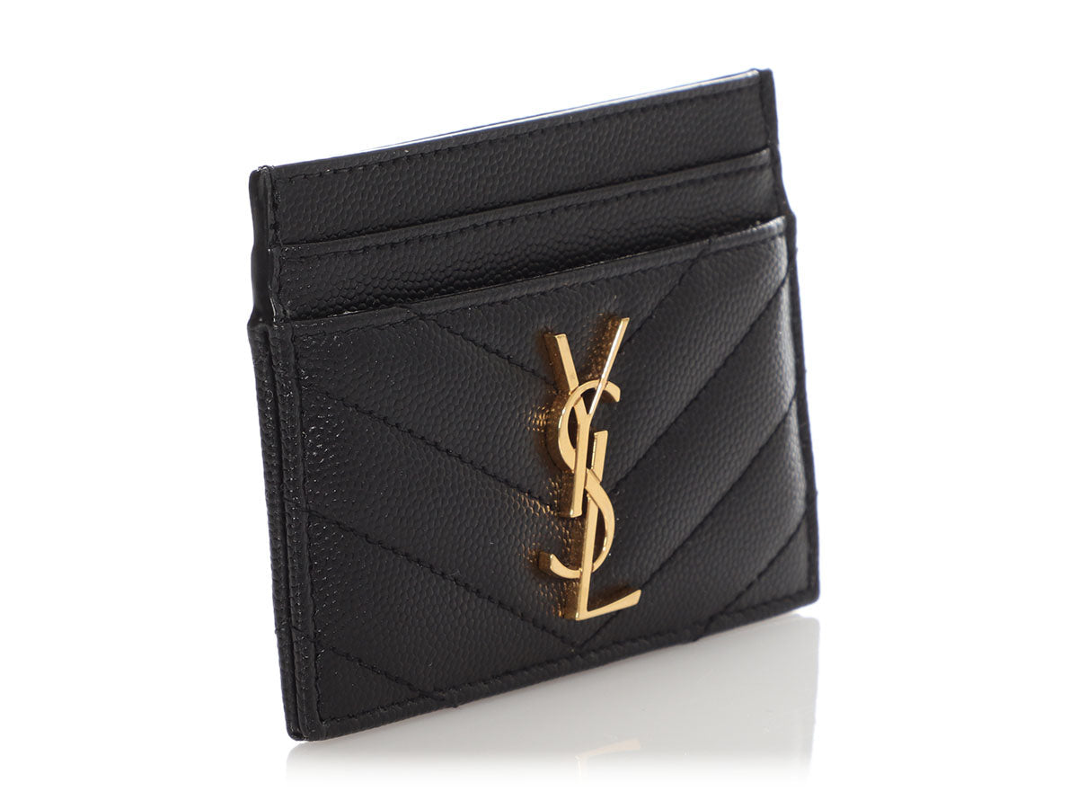 Saint Laurent Black Matelassé Cassandre Card Holder