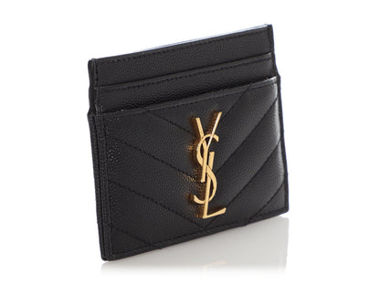 Saint Laurent Black Matelassé Cassandre Card Holder