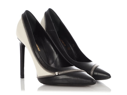 Saint Laurent Black and White Zipper Pumps