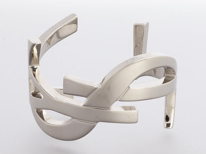 Saint Laurent Silver Cassandre Monogram Cuff Bracelet