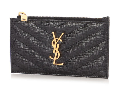 Saint Laurent Black Grain de Poudre Cassandre Matelassé Fragments Card Case