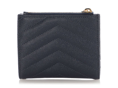 Saint Laurent Navy Grain de Poudre Compact Wallet