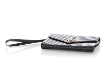 Saint Laurent Black Grain De Poudre Cassandre Matelassé Flap Pouch