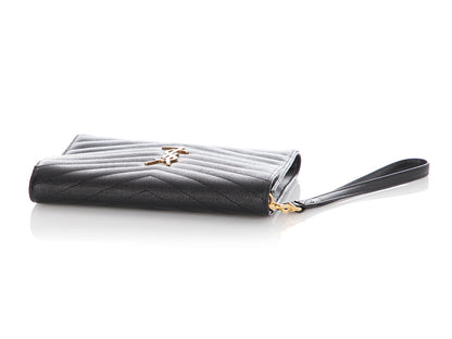 Saint Laurent Black Grain De Poudre Cassandre Matelassé Flap Pouch