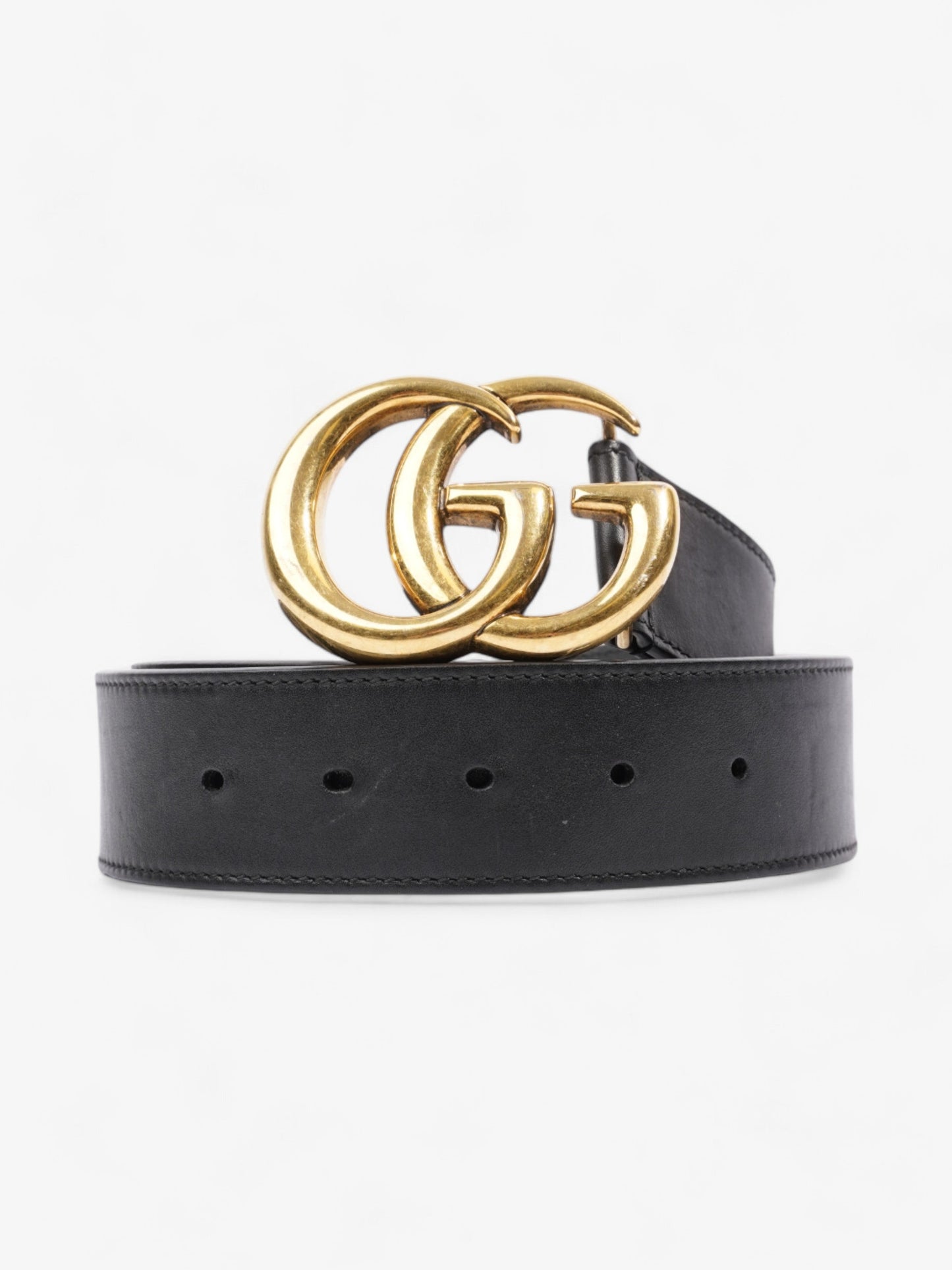 Gucci GG Marmont 2015 Re-Edition Wide Belt Black / Gold Leather 85cm / 34"