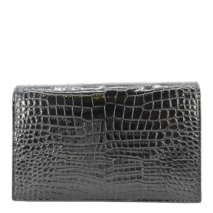 YVES SAINT LAURENT Kate Tassel Crocodile Embossed Leather Crossbody Bag Black