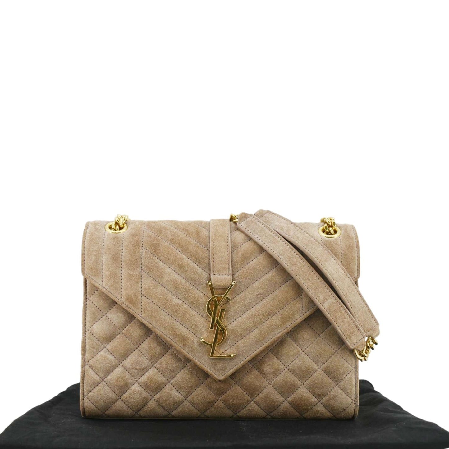YVES SAINT LAURENT Medium Envelope Matelasse Suede Crossbody Bag Beige