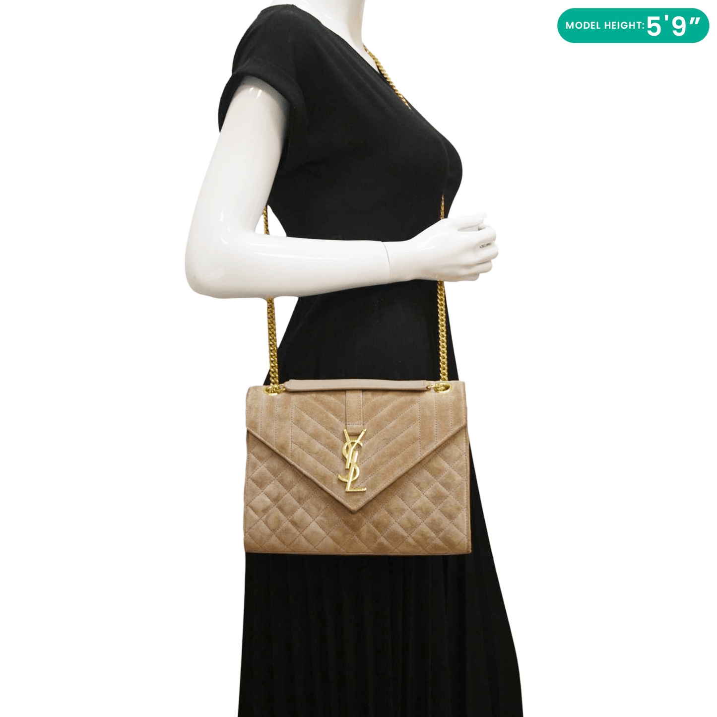 YVES SAINT LAURENT Medium Envelope Matelasse Suede Crossbody Bag Beige