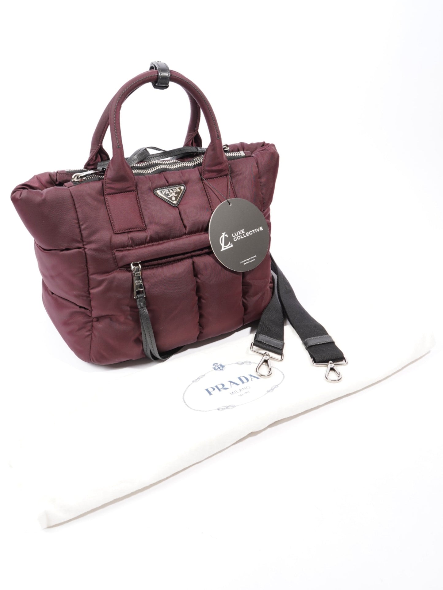Prada Puffer Tote Burgundy Re Nylon