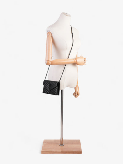 Saint Laurent Cassandre Envelope Chain Wallet Black Matelasse Leather