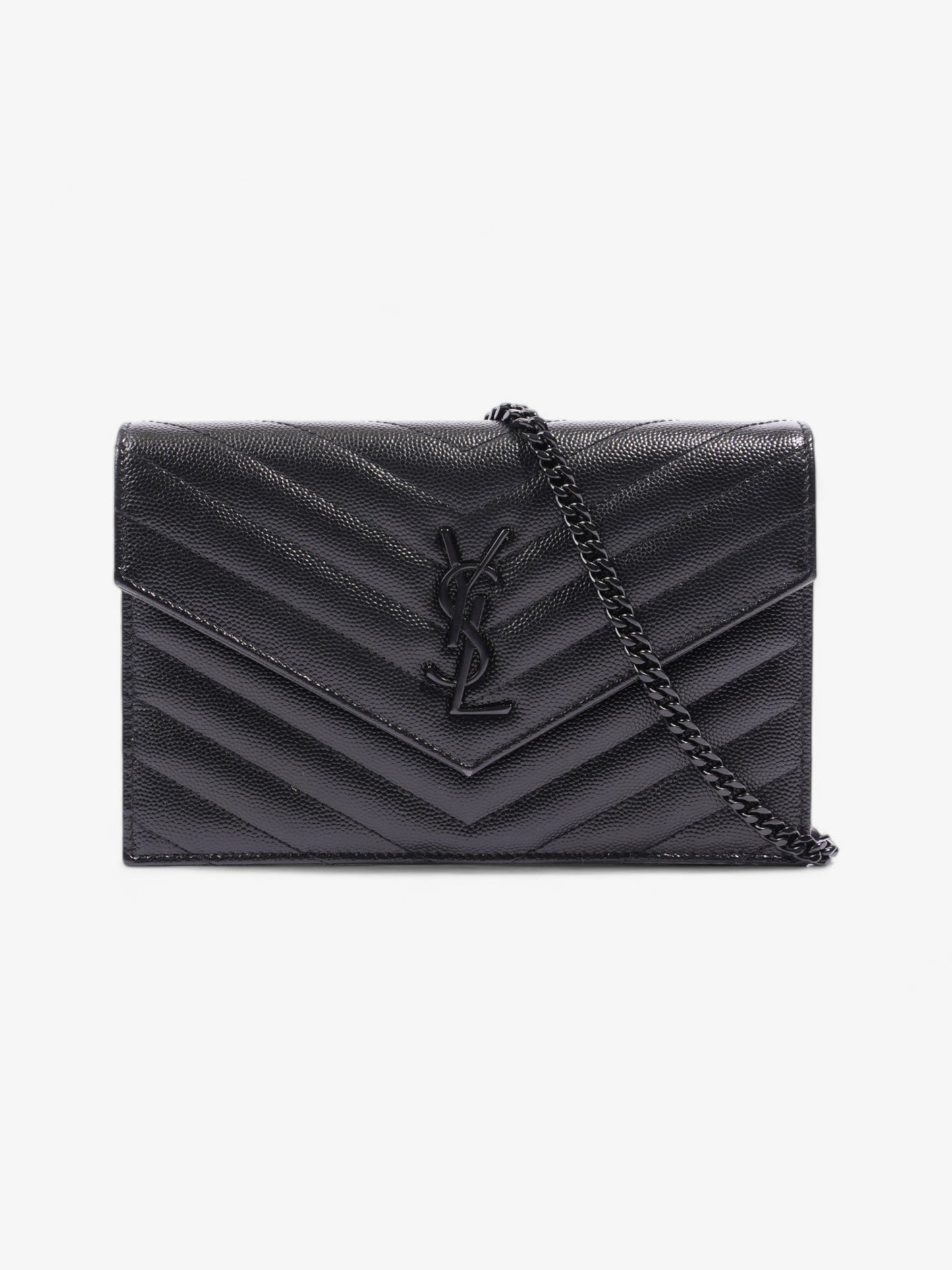Saint Laurent Cassandre Envelope Chain Wallet Black Matelasse Leather