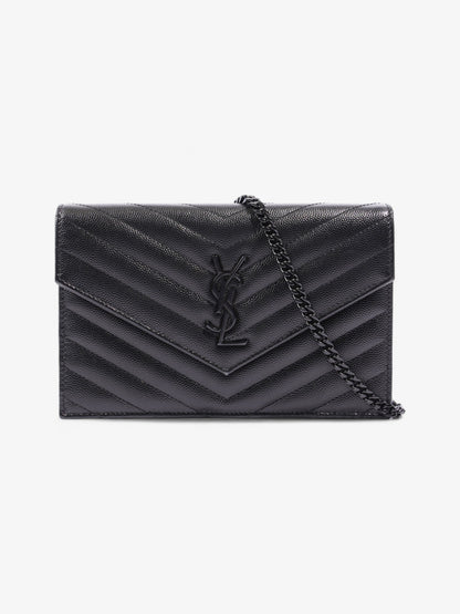 Saint Laurent Cassandre Envelope Chain Wallet Black Matelasse Leather
