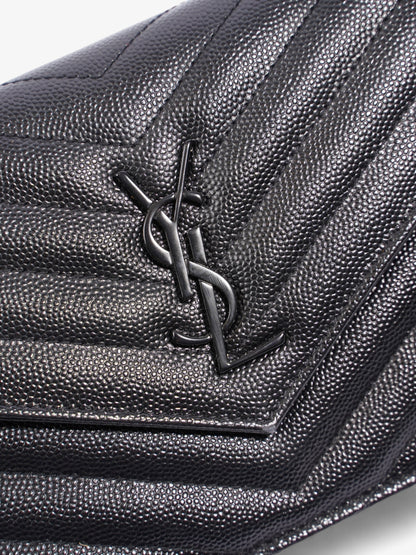 Saint Laurent Cassandre Envelope Chain Wallet Black Matelasse Leather