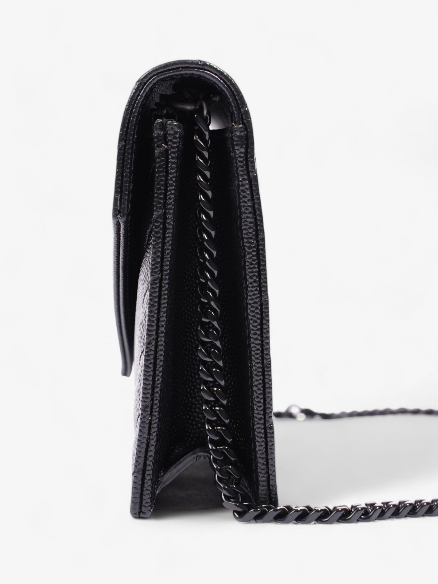 Saint Laurent Cassandre Envelope Chain Wallet Black Matelasse Leather