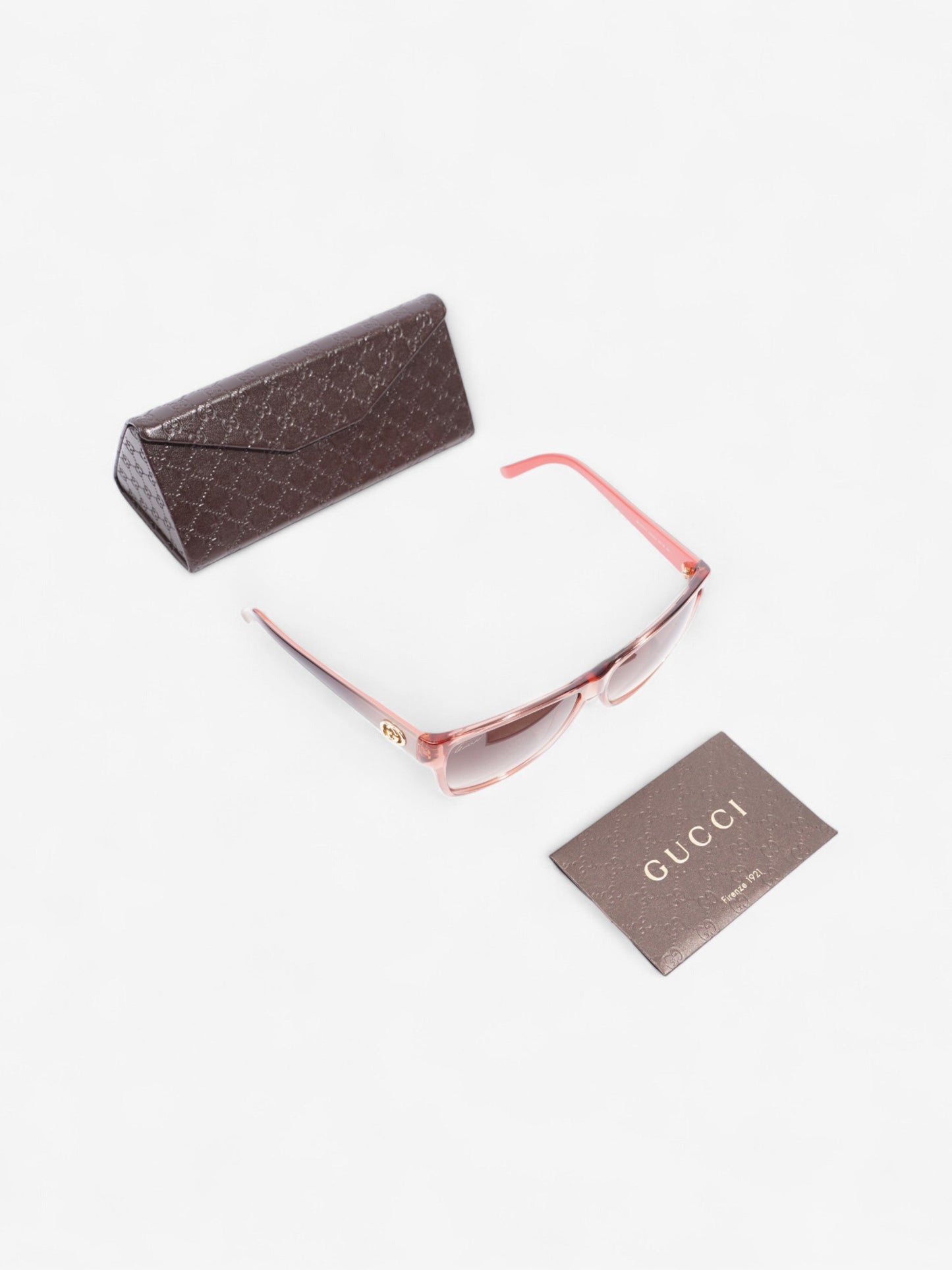 Gucci Clear Frame Sunglasses Coral / Beige Acetate 135mm