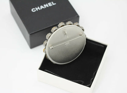 Chanel Vintage 00A Rhinestone Silver CC Large Round Brooch