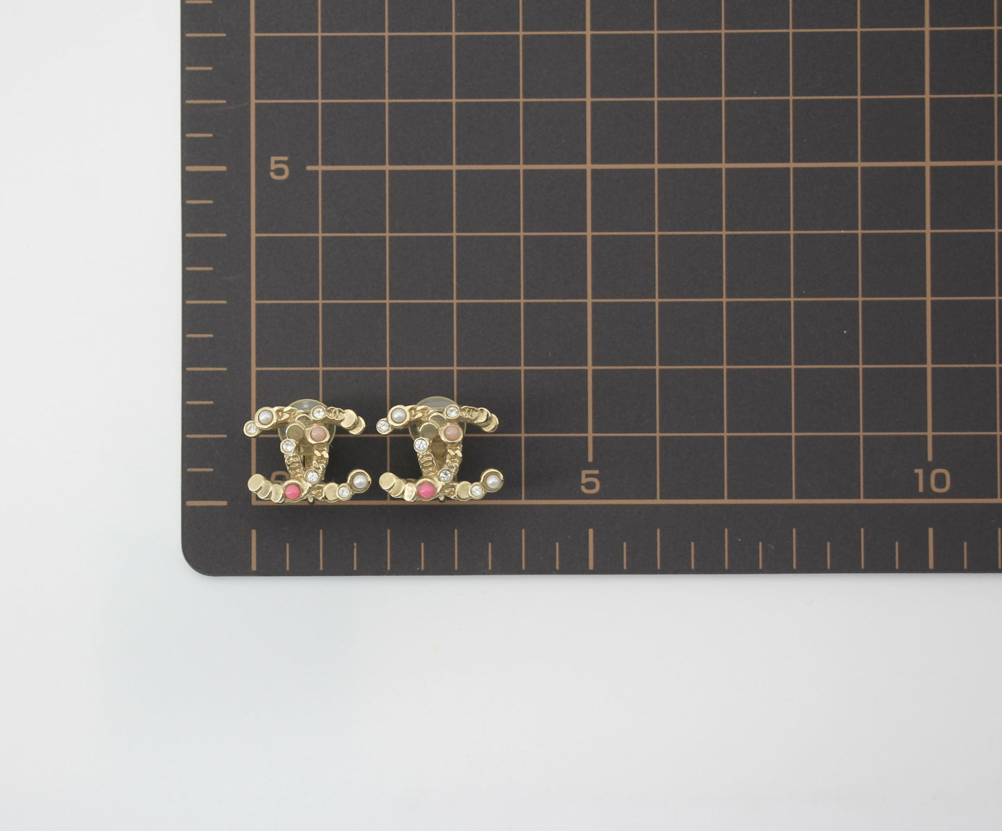 Chanel A19S Metal Dark Pink with Diamond CC Clip-on Earrings