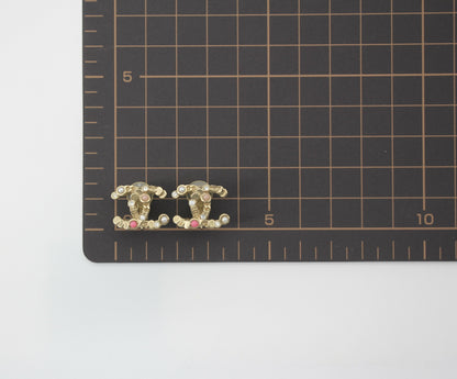 Chanel A19S Metal Dark Pink with Diamond CC Clip-on Earrings