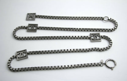 Chanel Vintage 06A Metal Four CC Silver Square Buckle Waist Chain 97CM