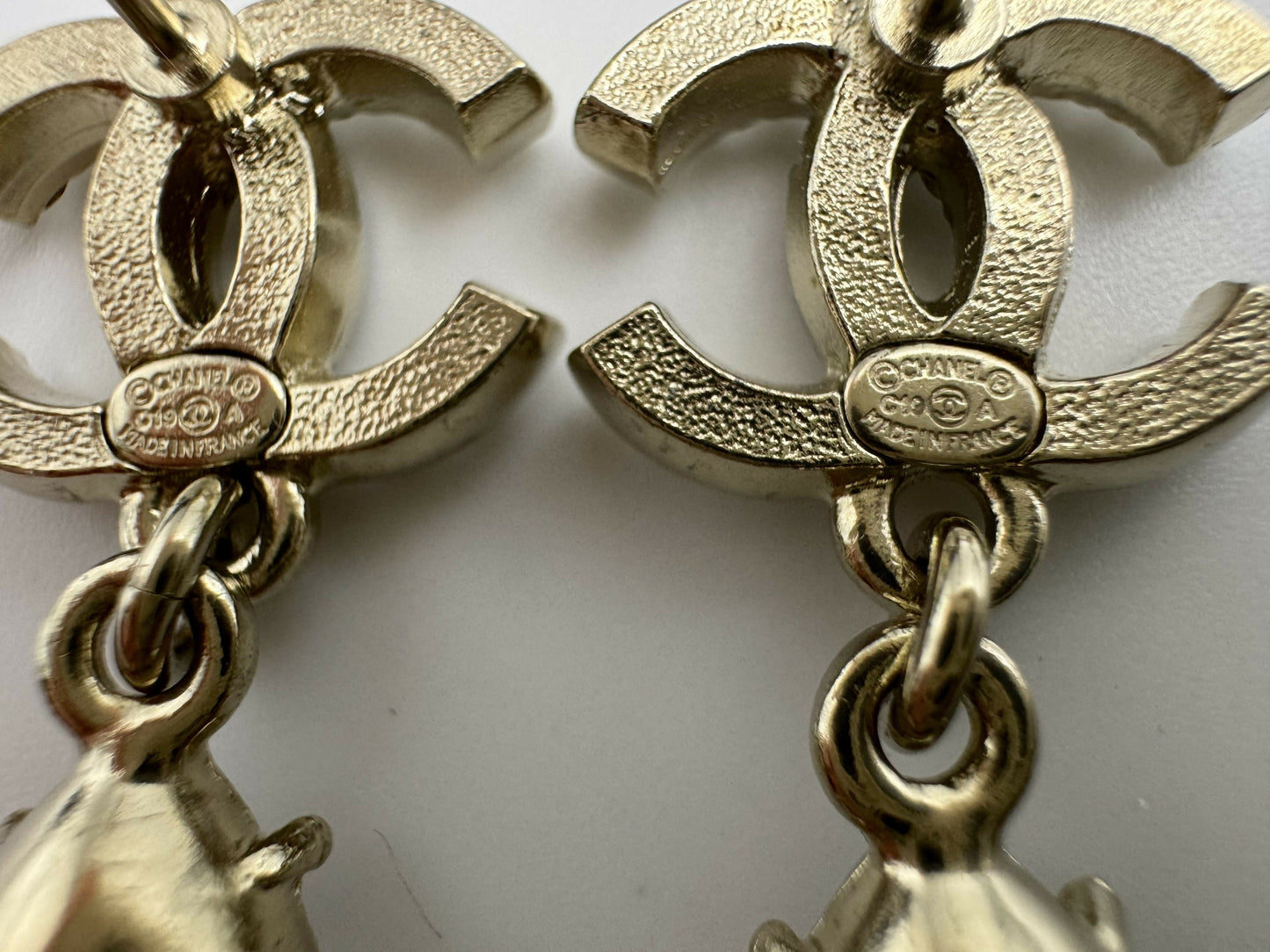 Chanel C19A Rhinestone CC Drop Dangle Stud Earrings