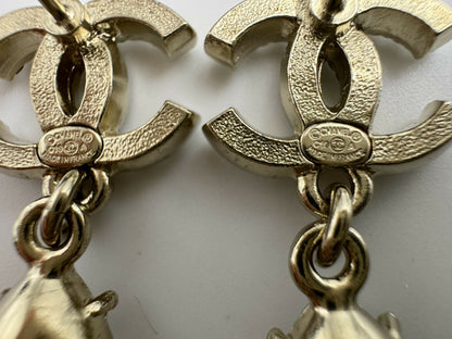 Chanel C19A Rhinestone CC Drop Dangle Stud Earrings