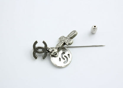 Chanel Vintage 03P Metal Cross Silver Coin CC Brooch