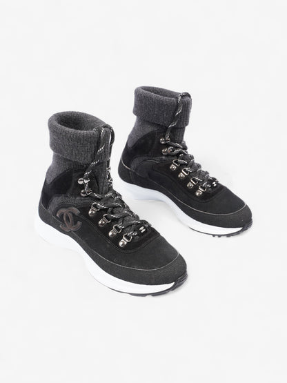 Chanel Interlocking CC Logo High Top Sneaker Black / Dark Grey Knit EU 38 UK 5