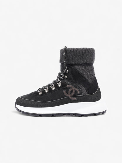 Chanel Interlocking CC Logo High Top Sneaker Black / Dark Grey Knit EU 38 UK 5