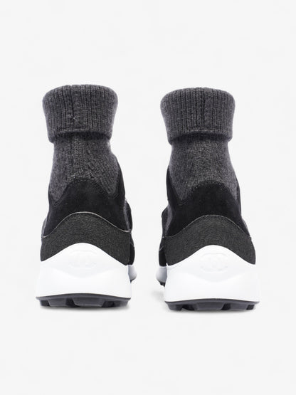 Chanel Interlocking CC Logo High Top Sneaker Black / Dark Grey Knit EU 38 UK 5