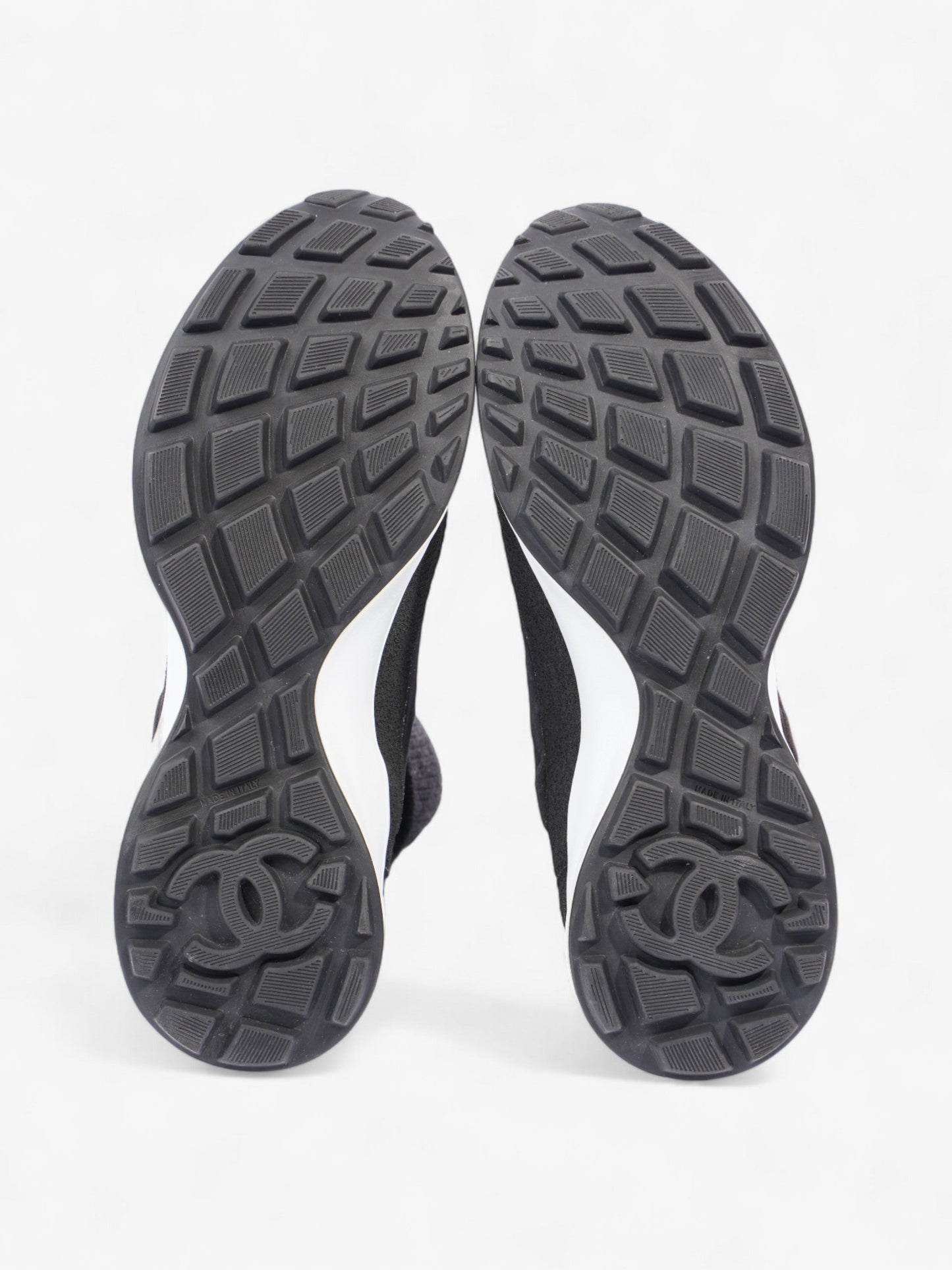 Chanel Interlocking CC Logo High Top Sneaker Black / Dark Grey Knit EU 38 UK 5