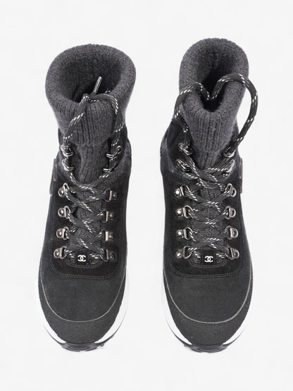 Chanel Interlocking CC Logo High Top Sneaker Black / Dark Grey Knit EU 38 UK 5