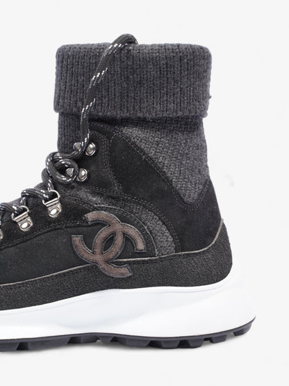 Chanel Interlocking CC Logo High Top Sneaker Black / Dark Grey Knit EU 38 UK 5