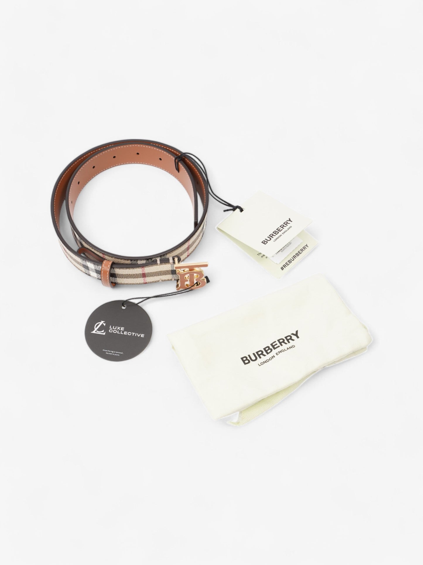Burberry TB Belt Vintage Check / Briar Brown / Gold Canvas Small