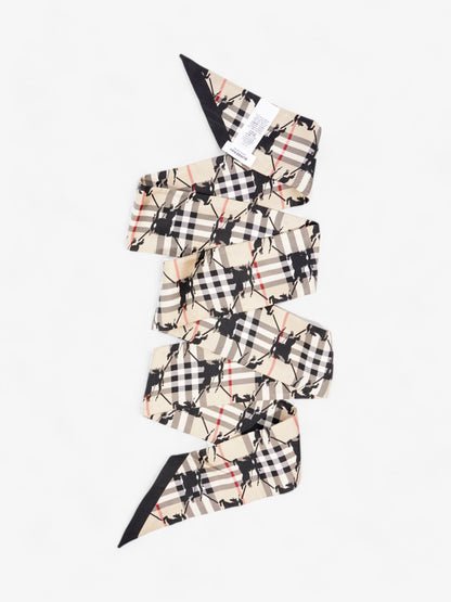 Burberry EKD Lattice Skinny Scarf Archive Beige Silk 180cm x 8cm