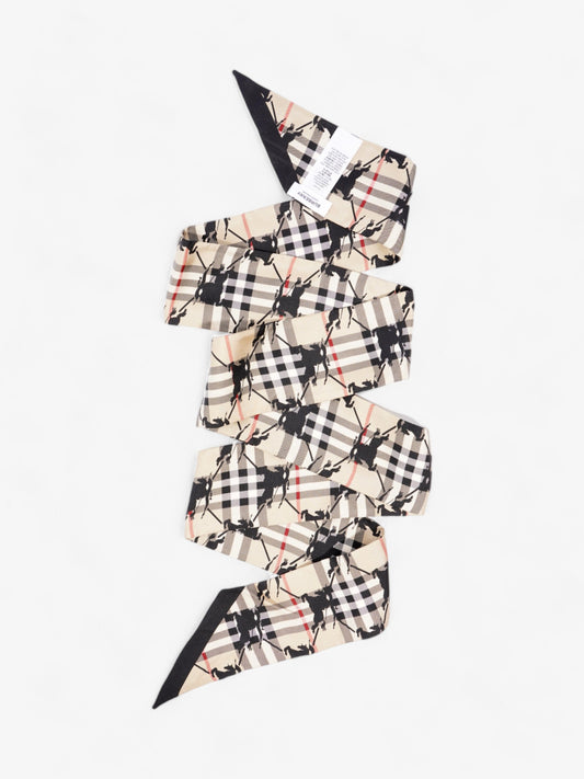 Burberry EKD Lattice Skinny Scarf Archive Beige Silk 180cm x 8cm