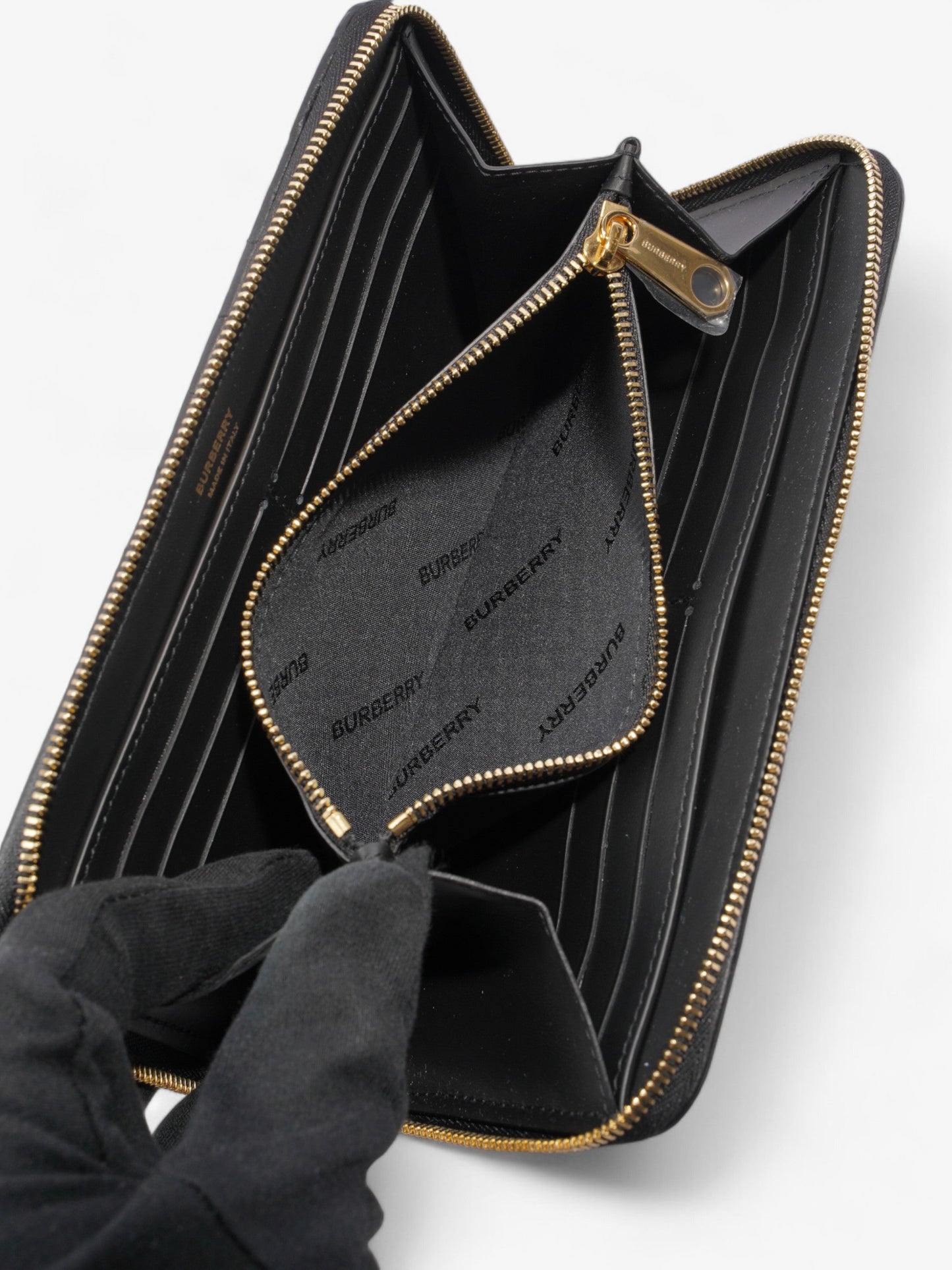 Burberry Lola Zip Wallet Black / Gold Leather Large