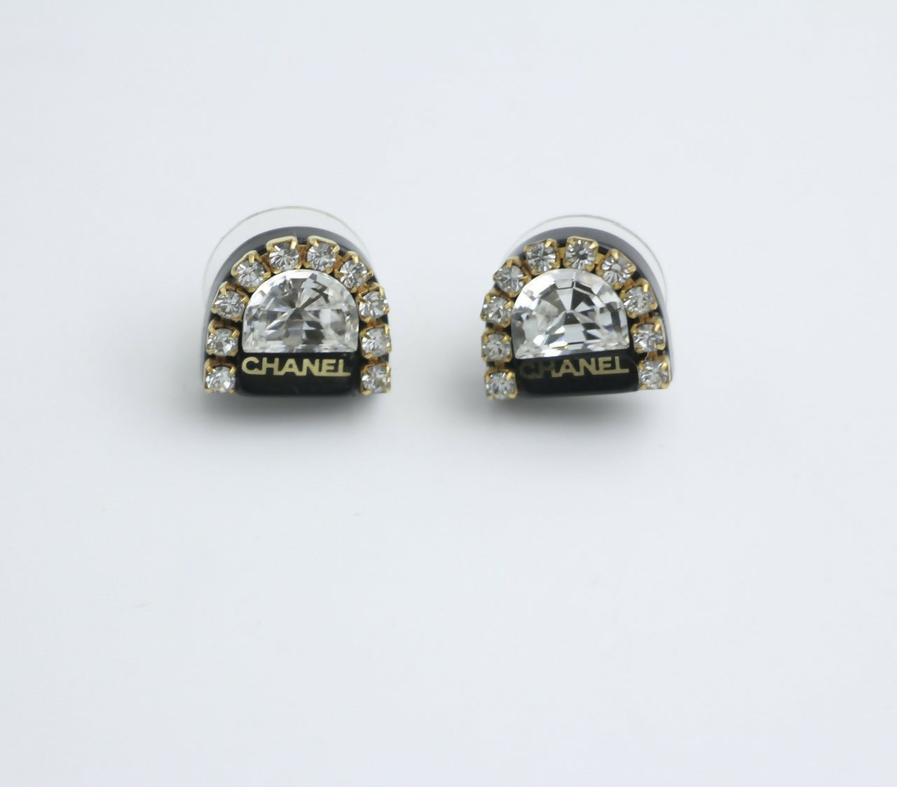 Chanel Vintage 00A Rhinestone Ring Shape Stud Earrings