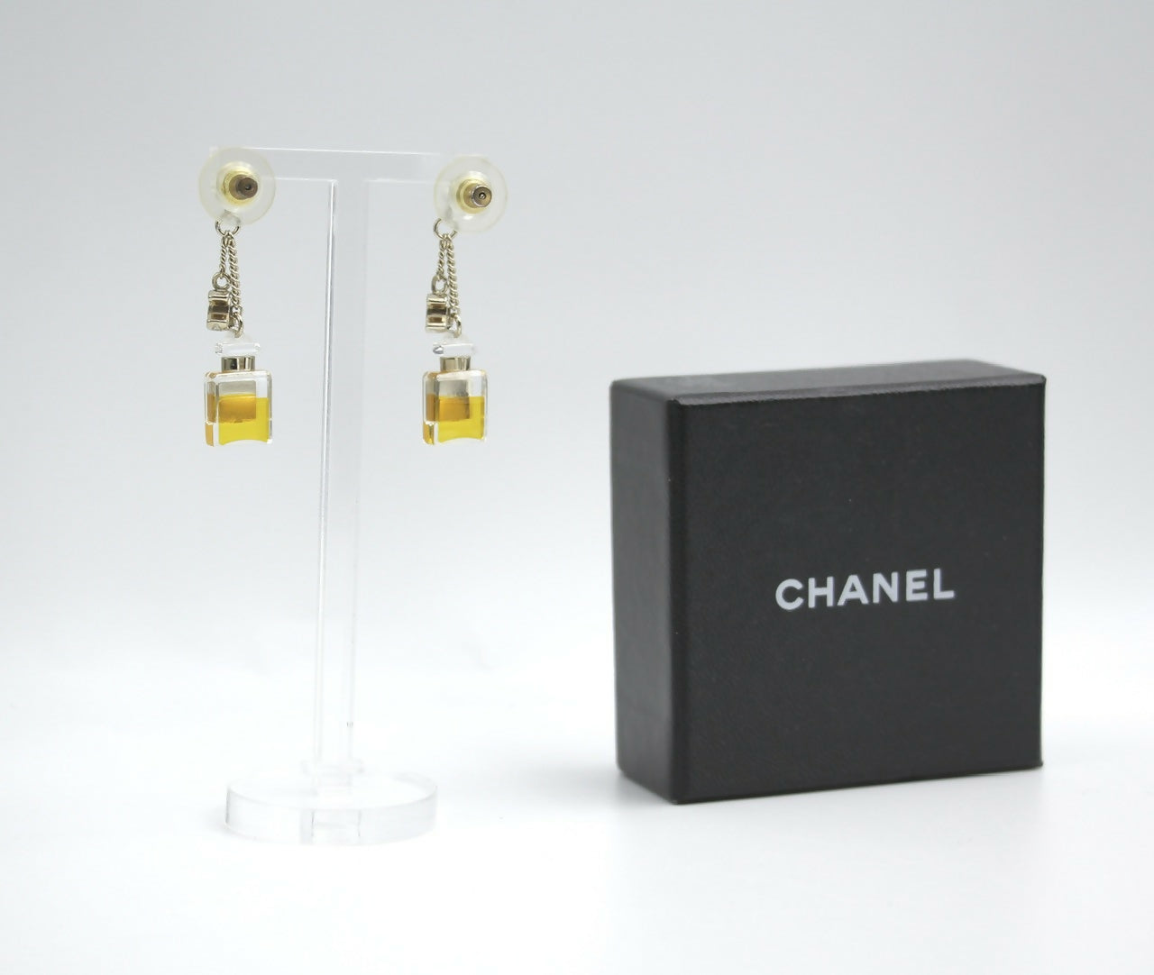 Chanel Vintage 08A Acrylic Perfume Bottle Stud Earrings