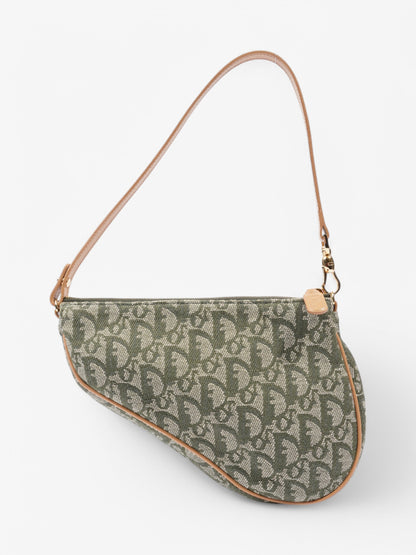 Christian Dior Saddle Pochette Green Canvas Mini