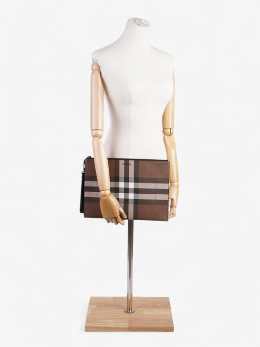 Burberry Check Zip Pouch Dark Birch Brown Canvas Large