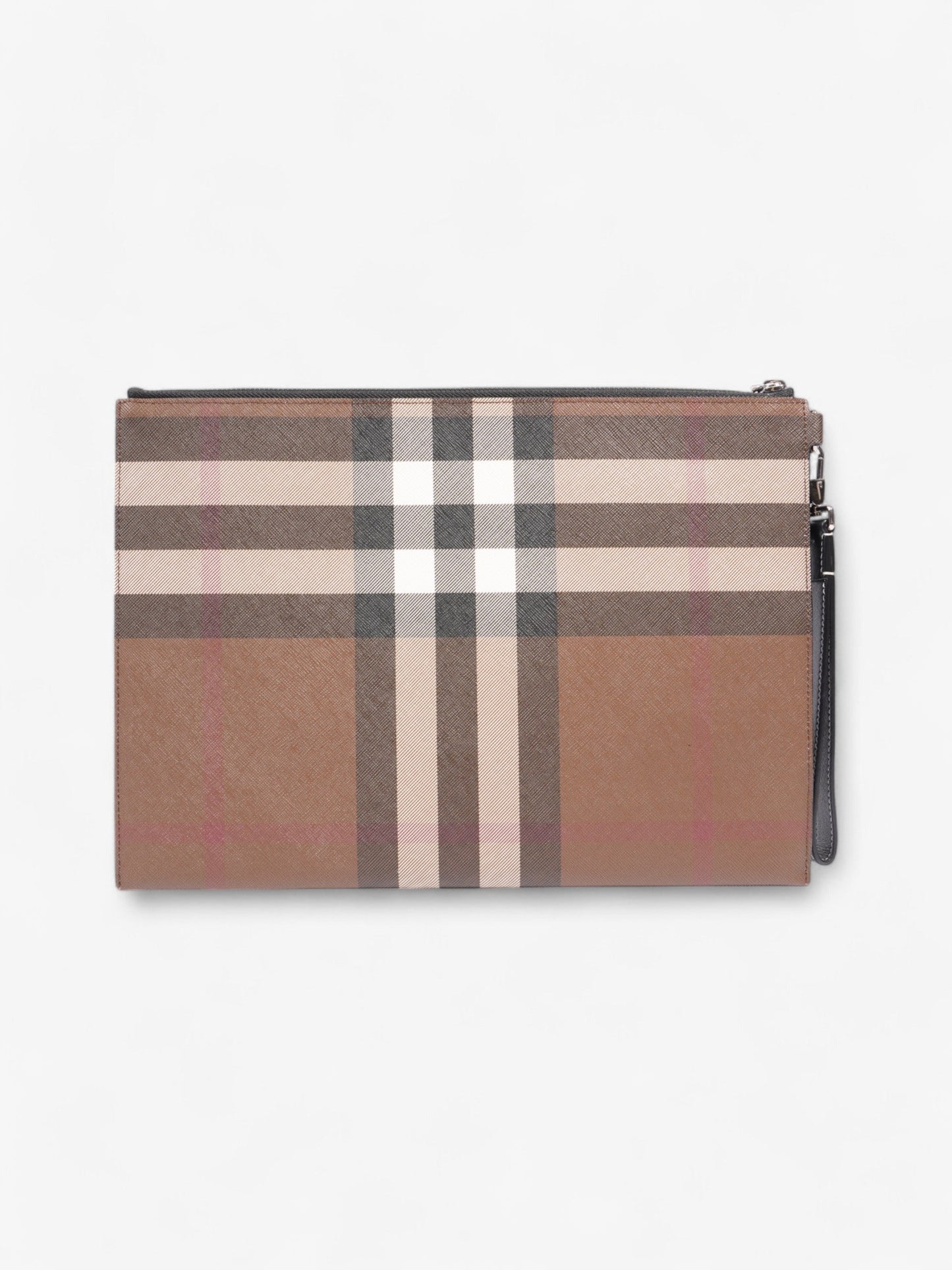 Burberry Check Zip Pouch Dark Birch Brown Canvas Large