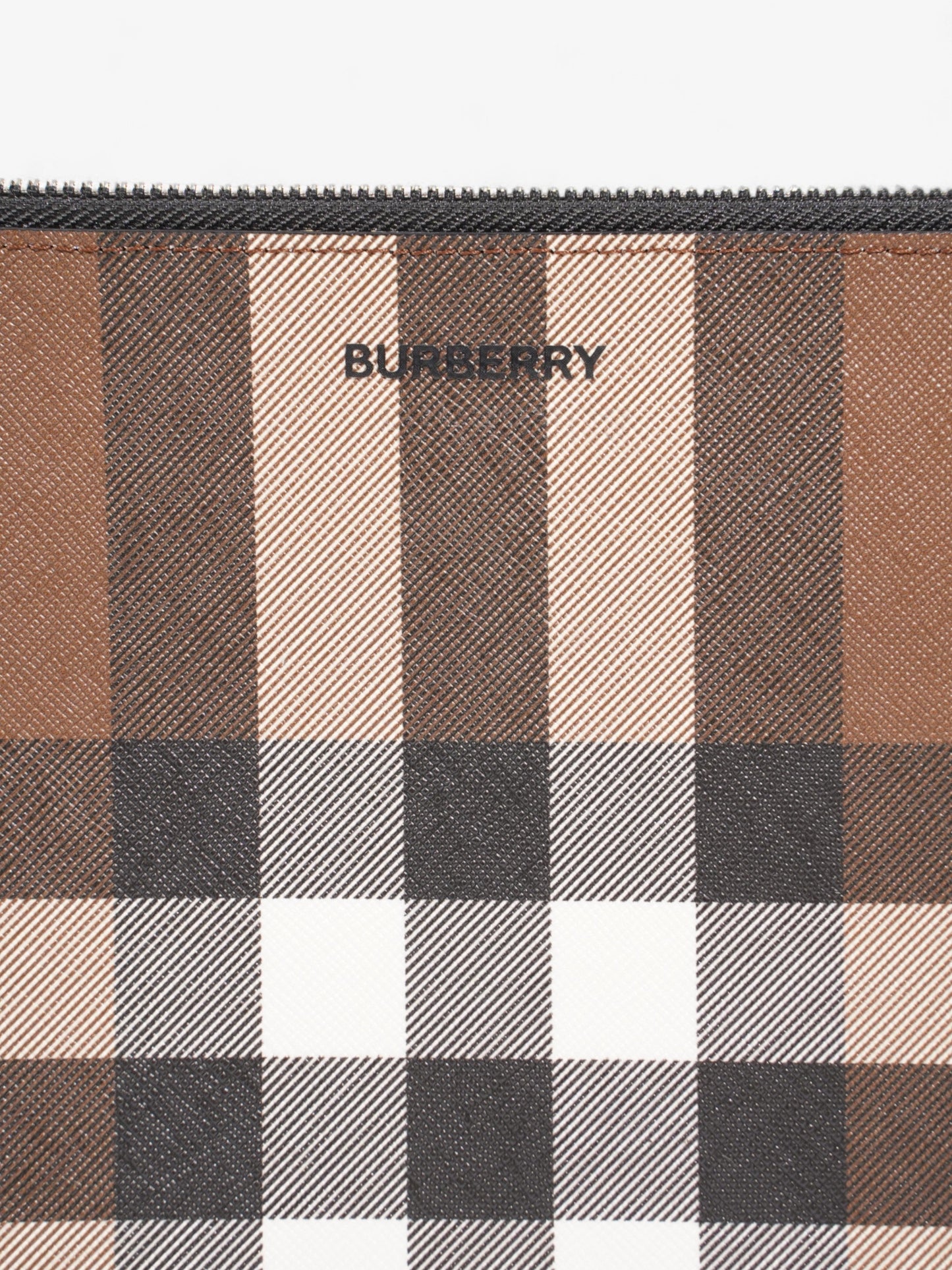 Burberry Check Zip Pouch Dark Birch Brown Canvas Large