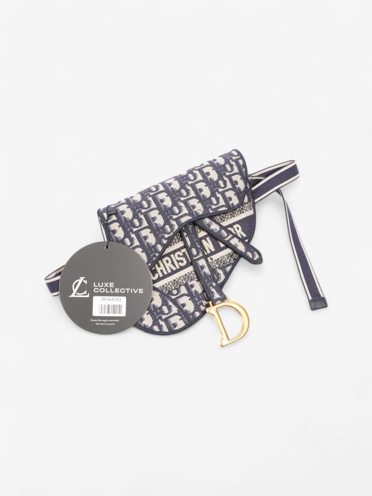 Christian Dior Saddle Flat Waist Pouch Navy Blue Oblique Canvas
