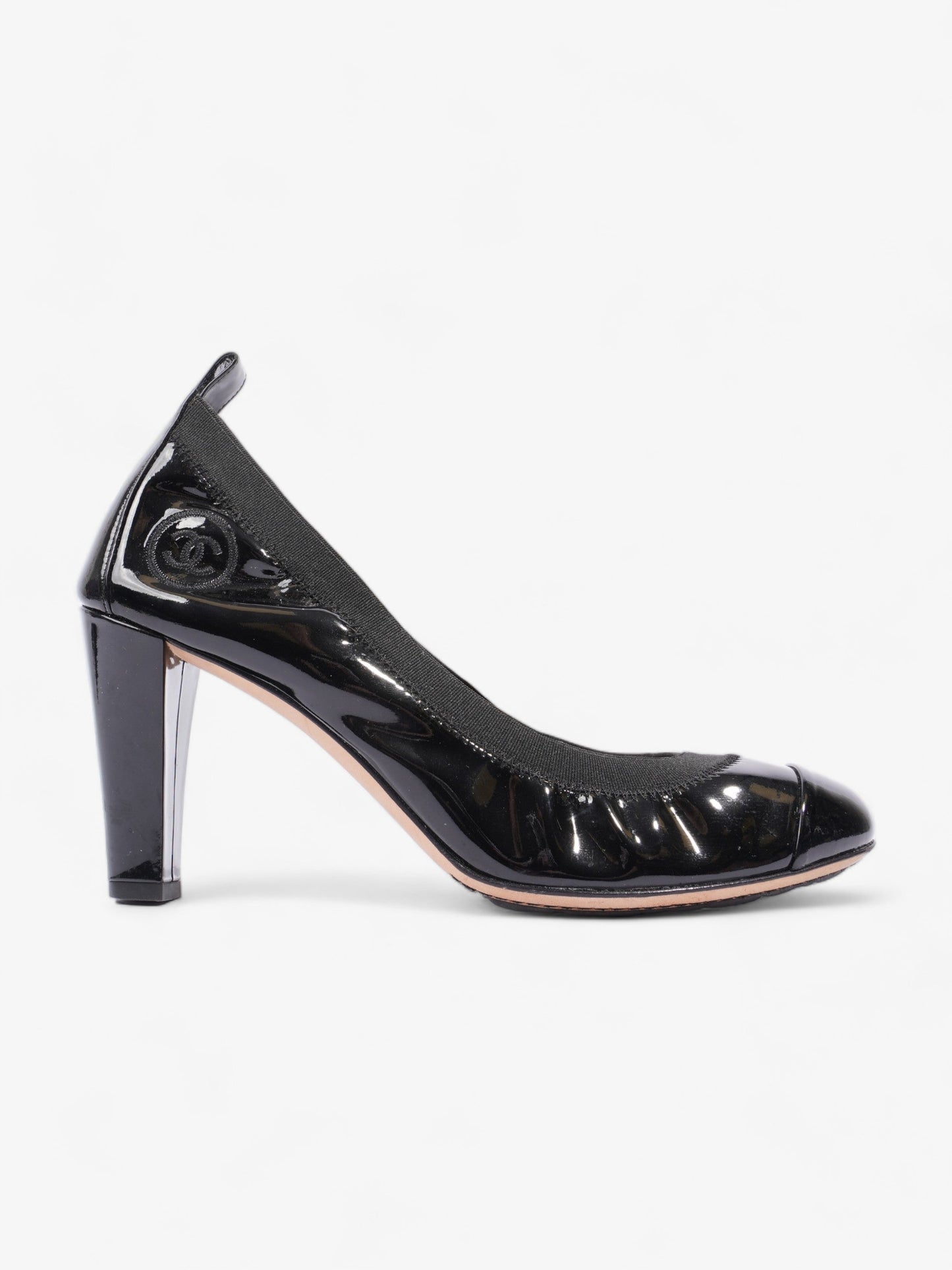 Chanel CC Ballerina Platform Pumps 70 Black Patent Leather EU 39 UK 6