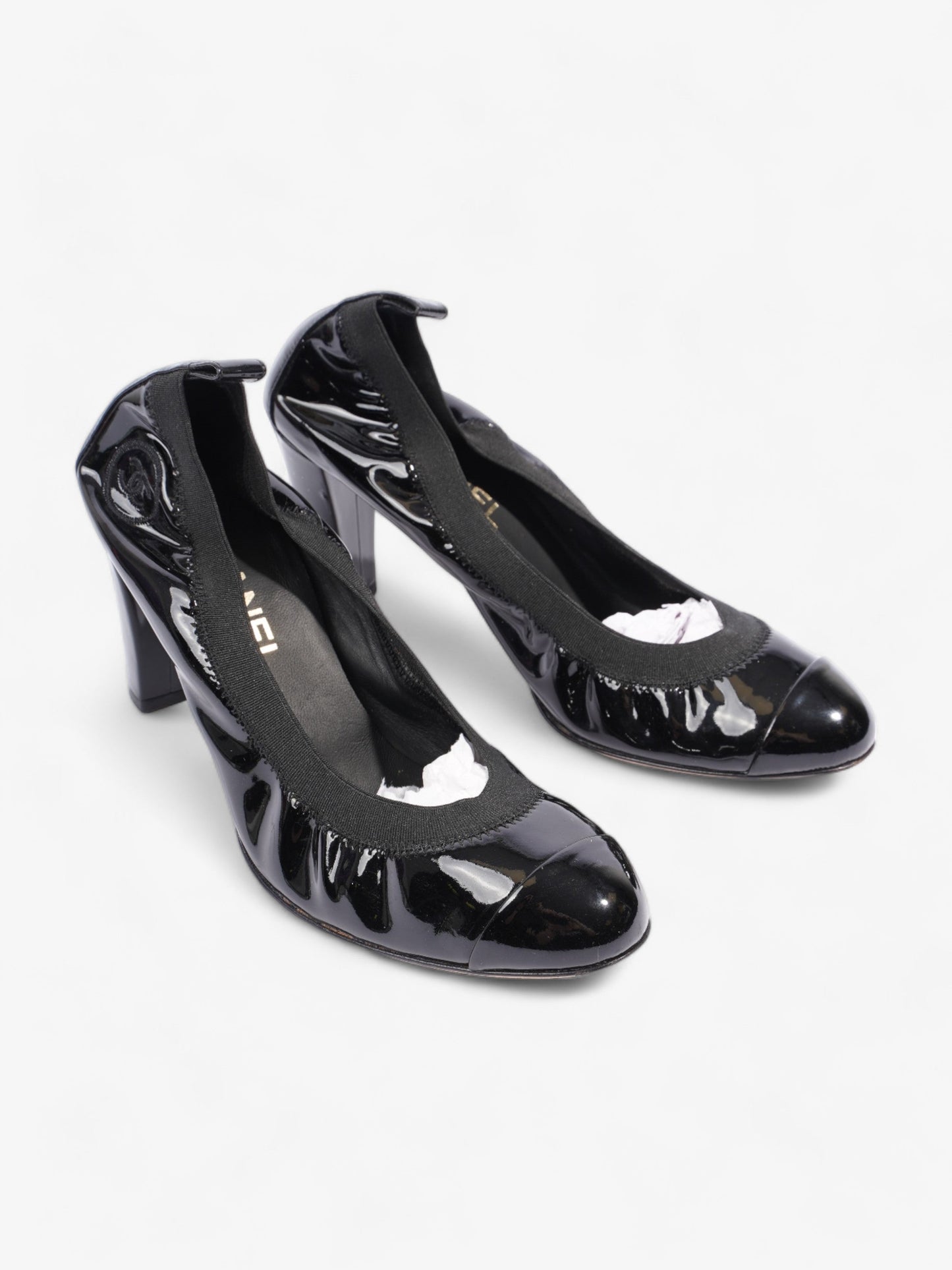 Chanel CC Ballerina Platform Pumps 70 Black Patent Leather EU 39 UK 6